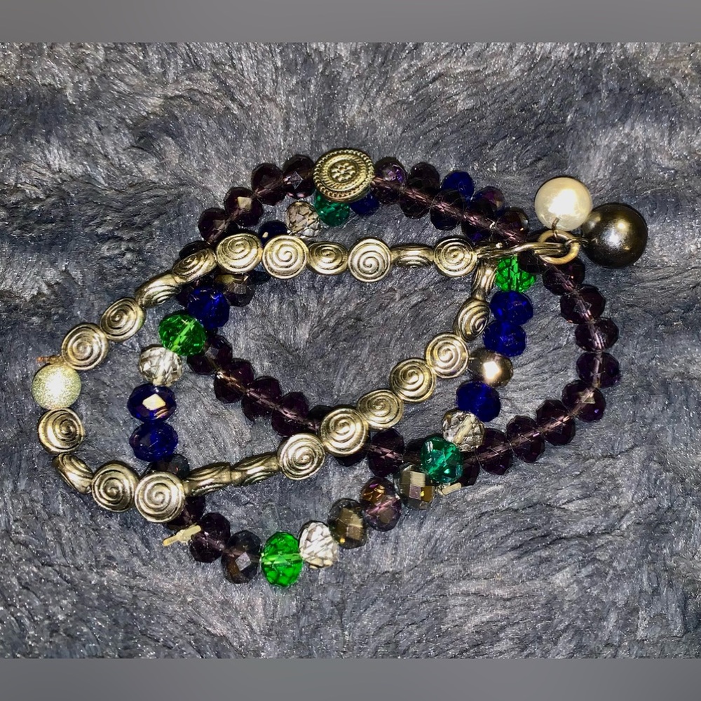 3 Stack navy sparkling blue acrylic beads bracelet